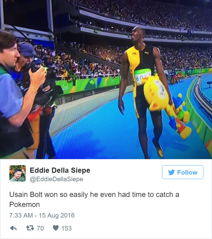 Usain Bolt was so fast that he even had time to catch Pokemon.
